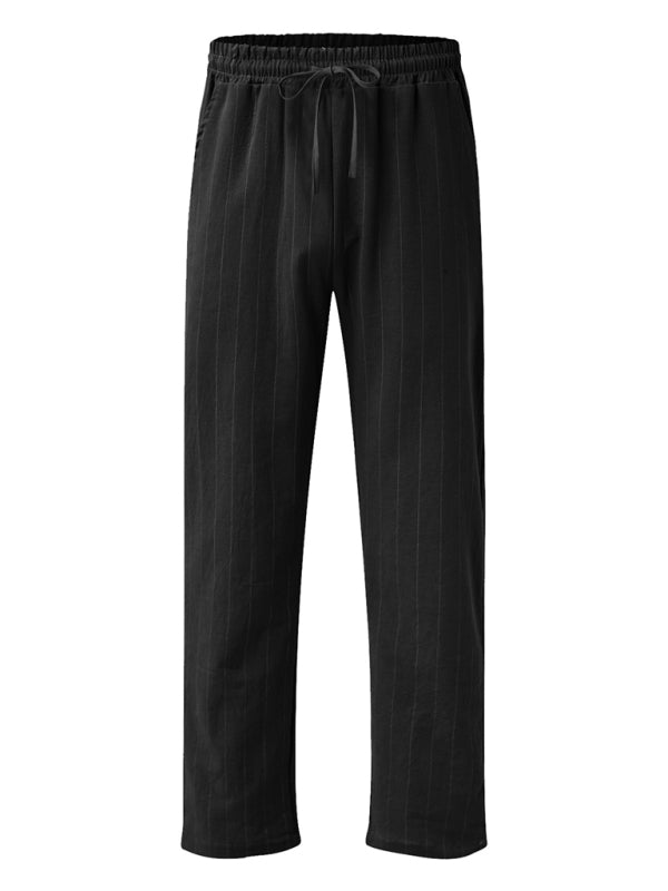 Men's vertical striped lace-up elastic waist beach pants casual trousers - FashionistaDeal