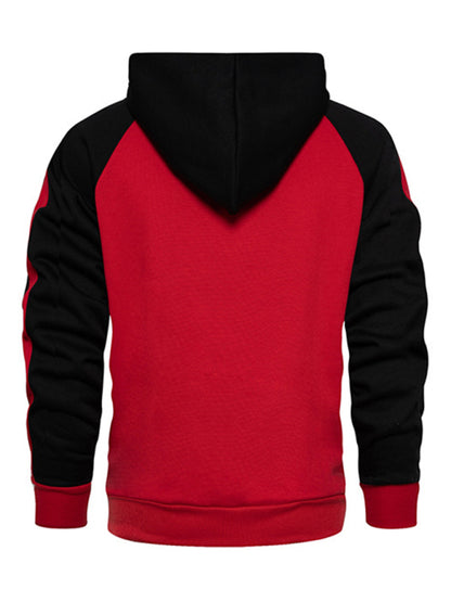 Men's casual contrasting color zipper cardigan hooded sweatshirt - FashionistaDeal