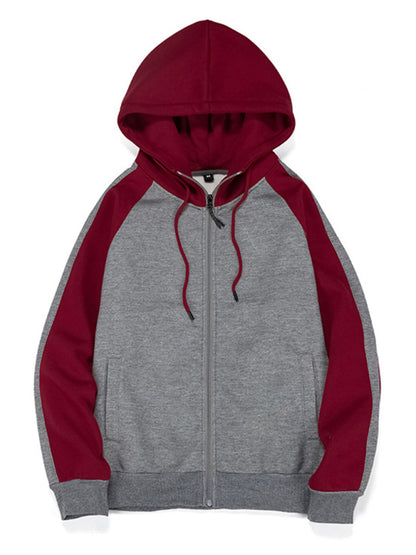 Men's casual contrasting color zipper cardigan hooded sweatshirt - FashionistaDeal