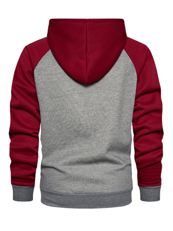 Men's casual contrasting color zipper cardigan hooded sweatshirt - FashionistaDeal