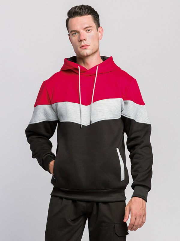 Men's casual color block and contrast fashion hooded sweatshirt - FashionistaDeal