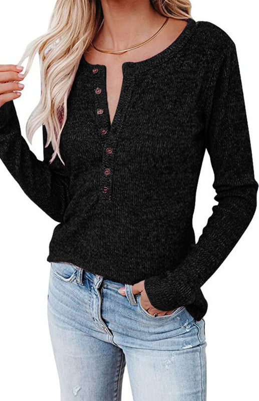 Women's Long Sleeve Henley Shirts V Neck Down Tops - FashionistaDeal