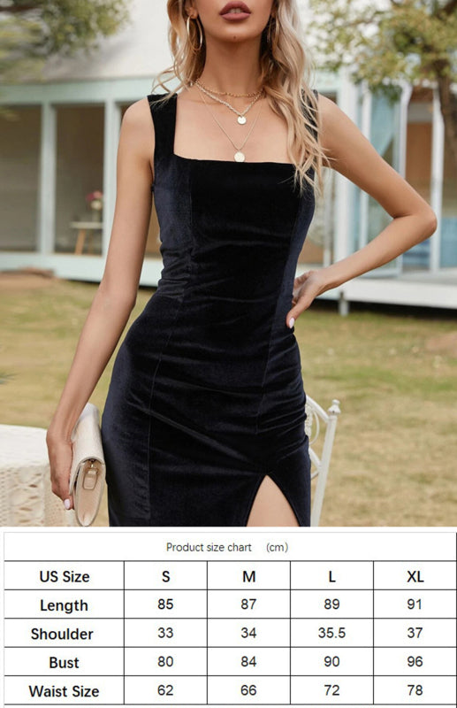 Sexy Open Square Neck Package Hip Dress Slim Temperament Dress - FashionistaDeal