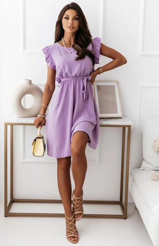 Women'S Waist Strap Short Sleeve Dress - FashionistaDeal