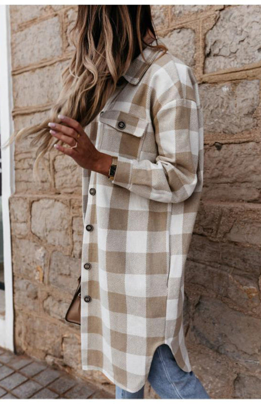 Women'S Long Plaid Shirt, Large Coat - FashionistaDeal