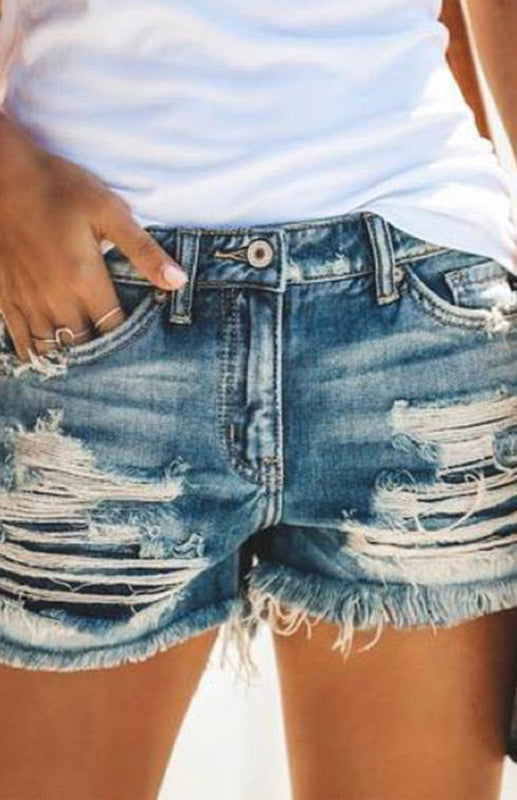 Women's High-Waisted, Fringed, Cut-Out Denim Shorts - FashionistaDeal