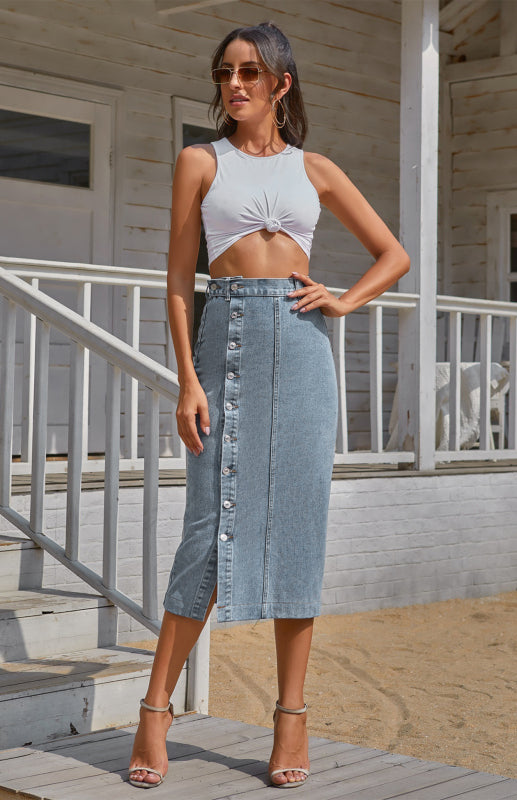 Irregular Split Denim High Waist Skirt - FashionistaDeal