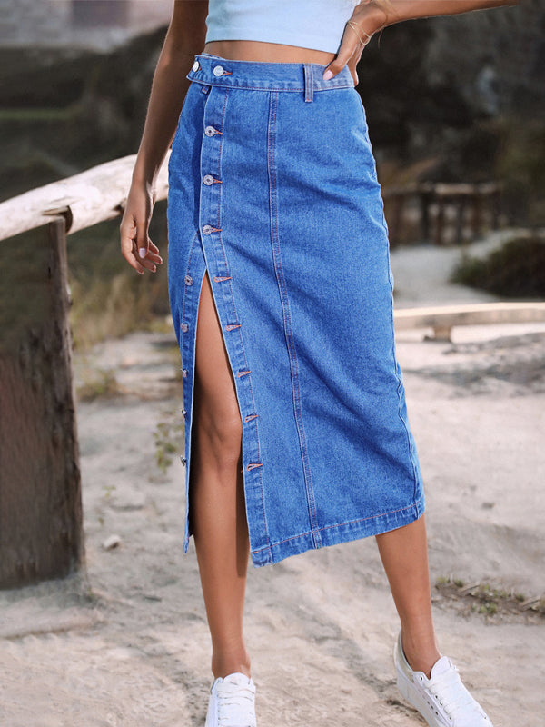 Irregular Split Denim High Waist Skirt - FashionistaDeal