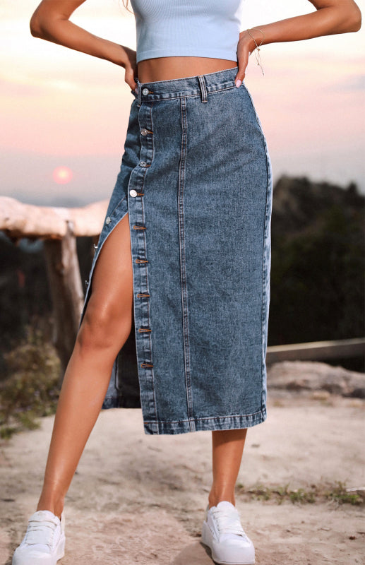 Irregular Split Denim High Waist Skirt - FashionistaDeal