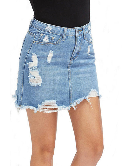 Women's ripped fringed loose sexy denim skirt - FashionistaDeal