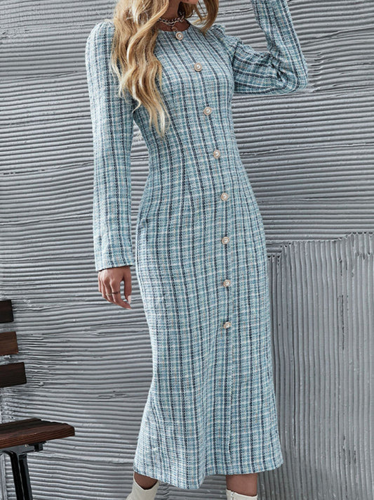 Women’s Checkered Long Fit Elegant Dress - FashionistaDeal