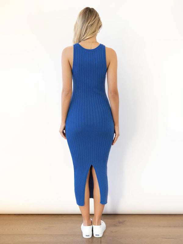 Women's sleeveless open ribbed tight package hip dress one-step dress - FashionistaDeal