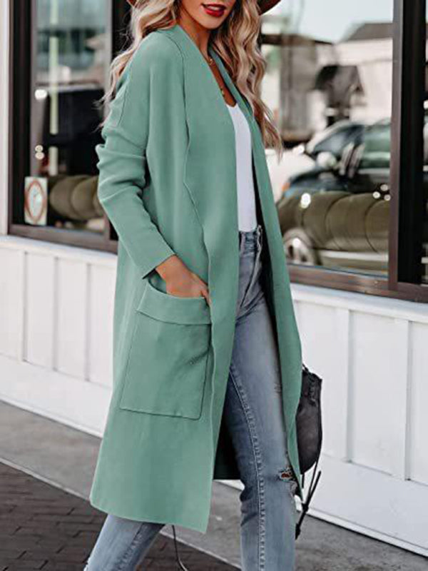 Women’s Casual Overcoat With Large Front Pockets And Folded Collar - FashionistaDeal