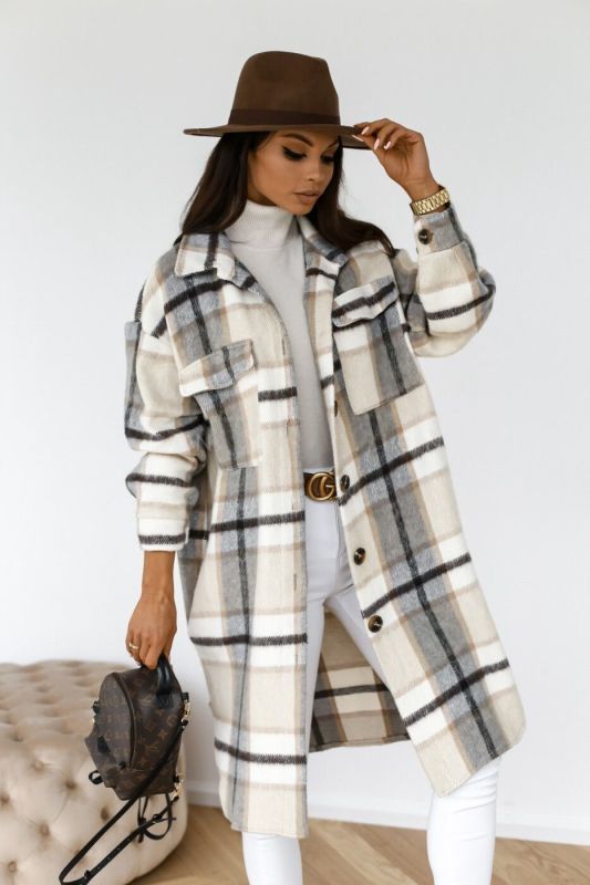 Women’s Plaid Print Long Sleeve Spread Collar Shirt Coat - FashionistaDeal