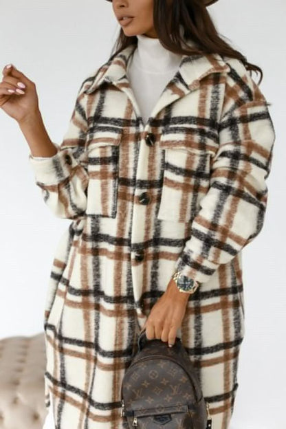 Women’s Plaid Print Long Sleeve Spread Collar Shirt Coat - FashionistaDeal