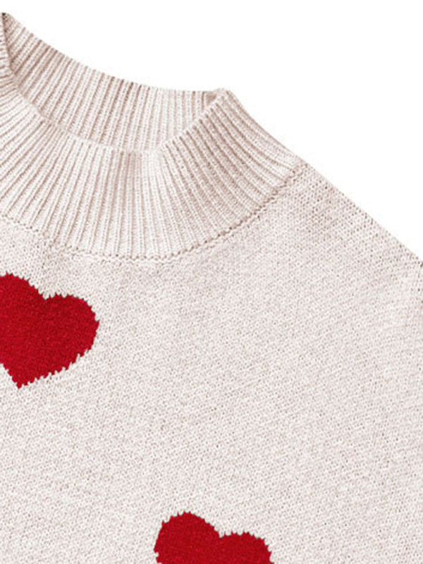 Women's Valentine's Day Heart Pullover Women's Knitwear Large Size Loose Sweater - FashionistaDeal