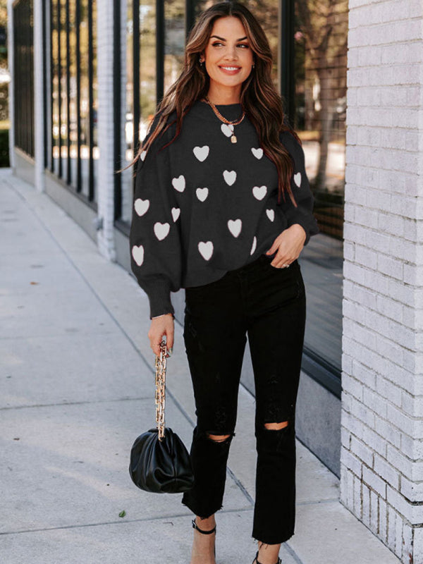 Women's Valentine's Day Heart Pullover Women's Knitwear Large Size Loose Sweater - FashionistaDeal