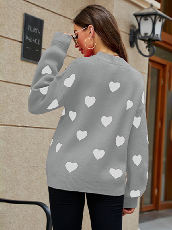 Women's Valentine's Day Heart Pullover Women's Knitwear Large Size Loose Sweater - FashionistaDeal