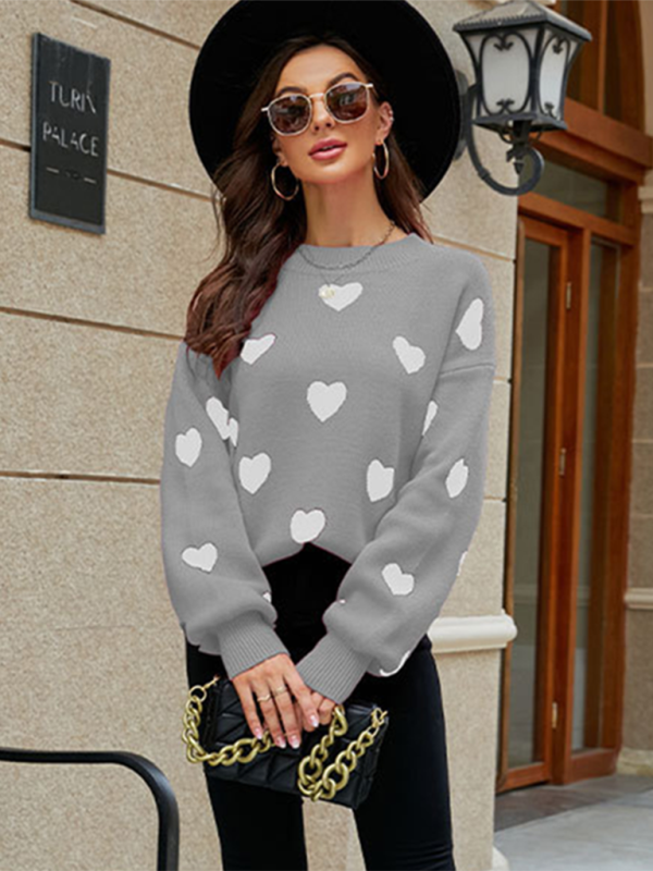 Women's Valentine's Day Heart Pullover Women's Knitwear Large Size Loose Sweater - FashionistaDeal