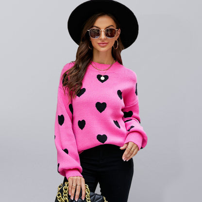 Women's Valentine's Day Heart Pullover Women's Knitwear Large Size Loose Sweater - FashionistaDeal