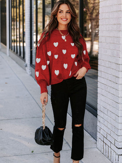 Women's Valentine's Day Heart Pullover Women's Knitwear Large Size Loose Sweater - FashionistaDeal