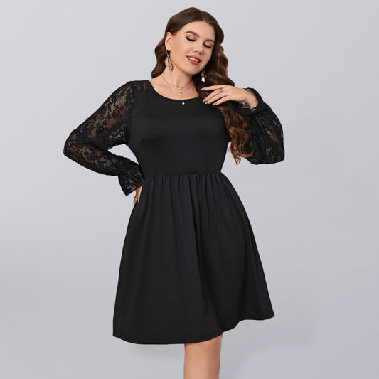 Women's Solid Color Lace Elegant Plus Size Dress - FashionistaDeal