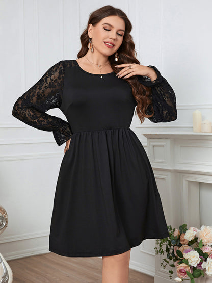 Women's Solid Color Lace Elegant Plus Size Dress - FashionistaDeal