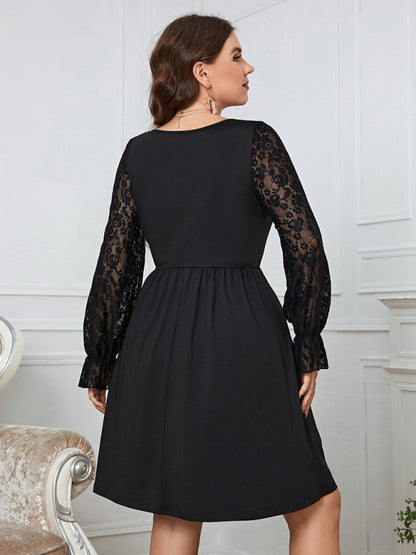 Women's Solid Color Lace Elegant Plus Size Dress - FashionistaDeal