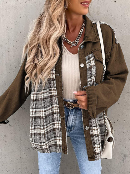 Women's Plaid Patchwork Denim Jacket - FashionistaDeal