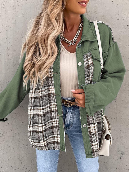 Women's Plaid Patchwork Denim Jacket - FashionistaDeal