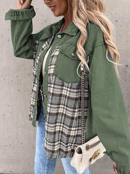 Women's Plaid Patchwork Denim Jacket - FashionistaDeal