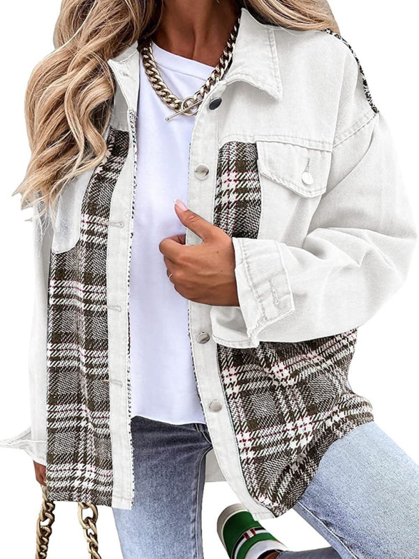 Women's Plaid Patchwork Denim Jacket - FashionistaDeal