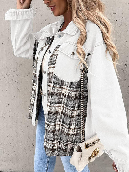 Women's Plaid Patchwork Denim Jacket - FashionistaDeal