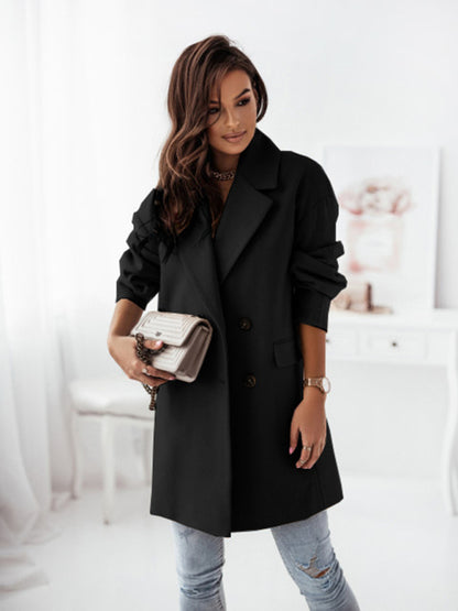 Women's Double-breasted Solid-color Wool Coat - FashionistaDeal