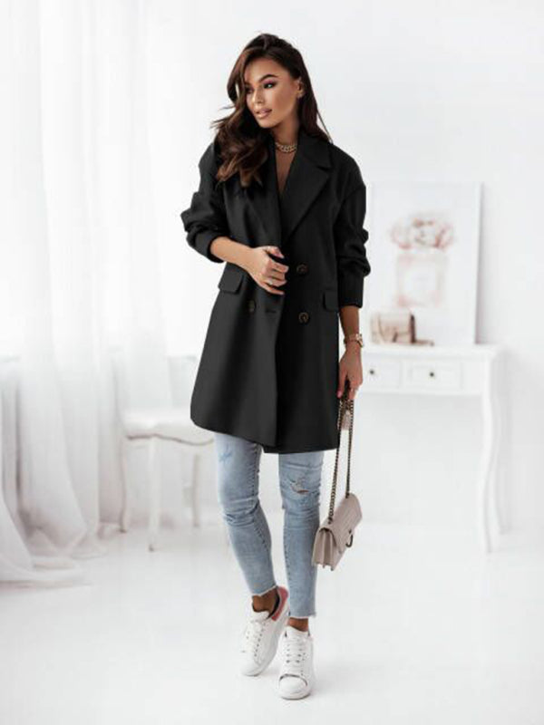 Women's Double-breasted Solid-color Wool Coat - FashionistaDeal