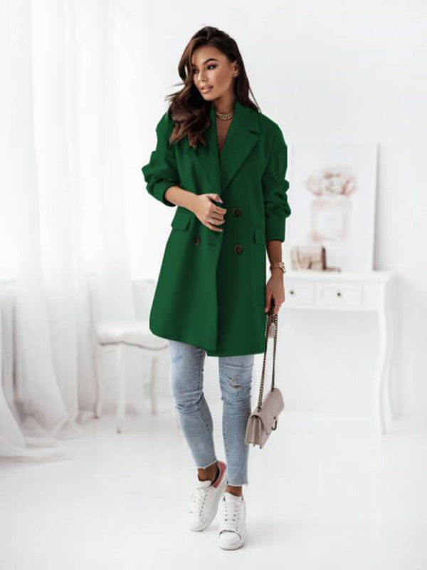 Women's Double-breasted Solid-color Wool Coat - FashionistaDeal