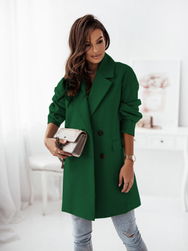 Women's Double-breasted Solid-color Wool Coat - FashionistaDeal