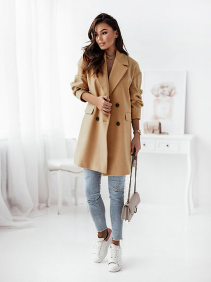 Women's Double-breasted Solid-color Wool Coat - FashionistaDeal