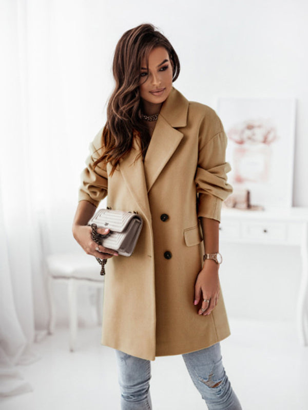 Women's Double-breasted Solid-color Wool Coat - FashionistaDeal