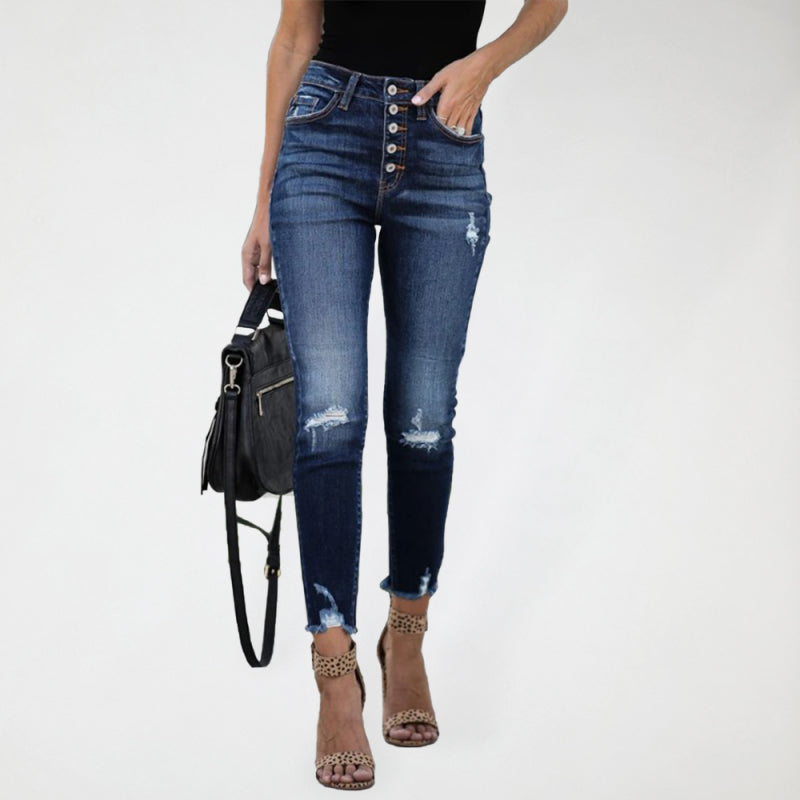 Women's Ripped High Waist Crop Skinny Jeans - FashionistaDeal