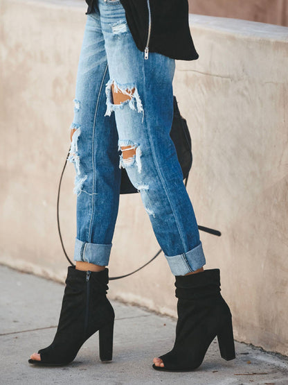 New casual washed ripped straight leg street style jeans - FashionistaDeal