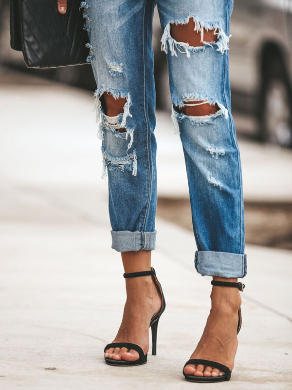 New casual washed ripped straight leg street style jeans - FashionistaDeal