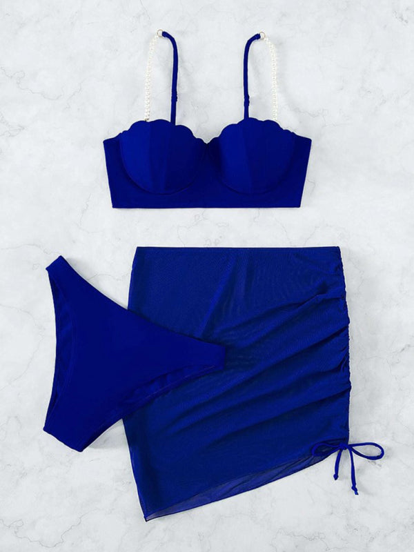 Women's solid color shell shape bikini three-piece sets - FashionistaDeal