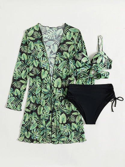 Women's tropical print bikini three-piece sets - FashionistaDeal