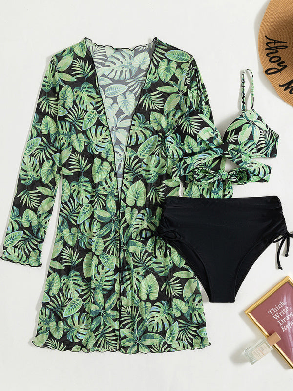 Women's tropical print bikini three-piece sets - FashionistaDeal