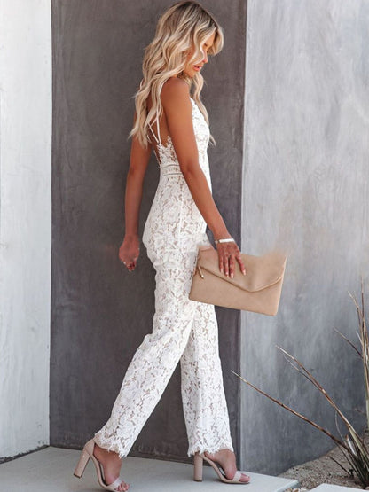 Sexy Temperament Elegant Lace Jumpsuit Mid Waist Casual Pants Smooth Lining - FashionistaDeal