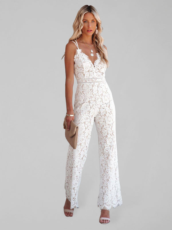 Sexy Temperament Elegant Lace Jumpsuit Mid Waist Casual Pants Smooth Lining - FashionistaDeal