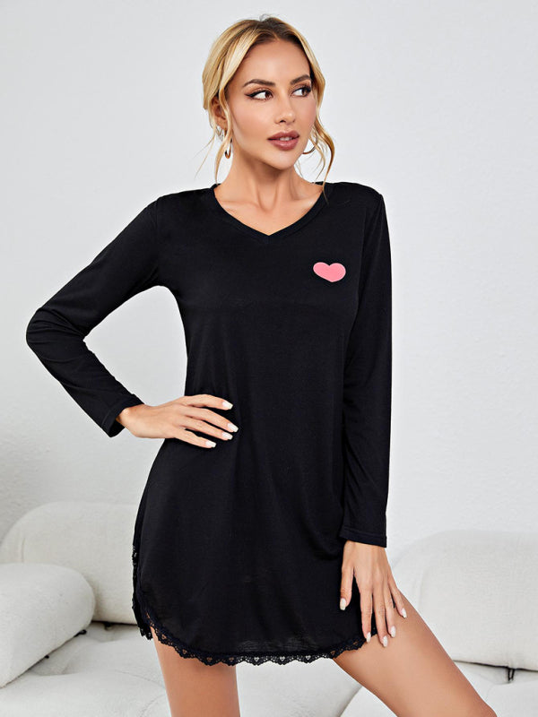 Homewear Heart Print Sexy One-Piece Pajama Dress - FashionistaDeal