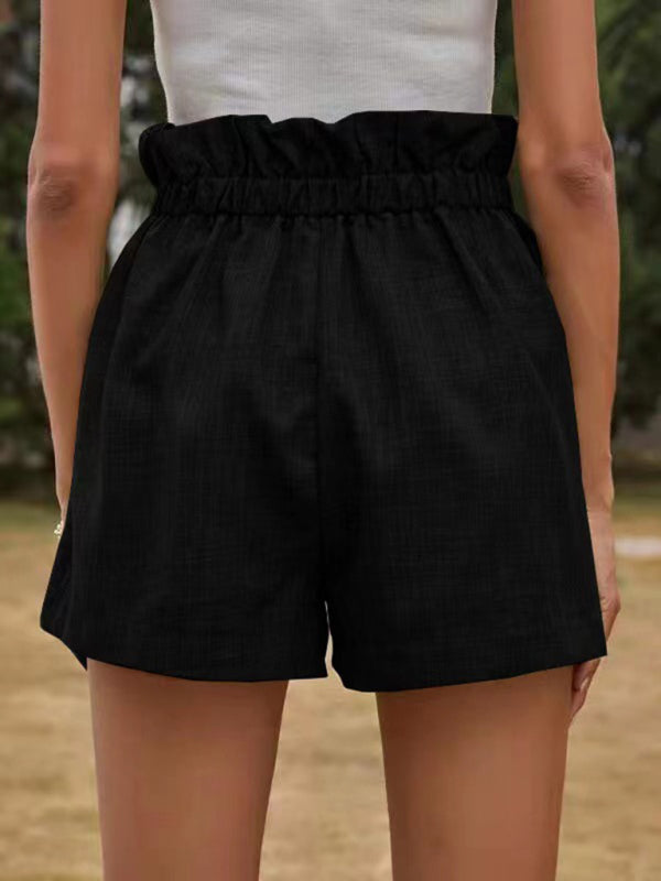 Women's Solid Color Textured Ruffled Drawstring Pull-on Shorts - FashionistaDeal