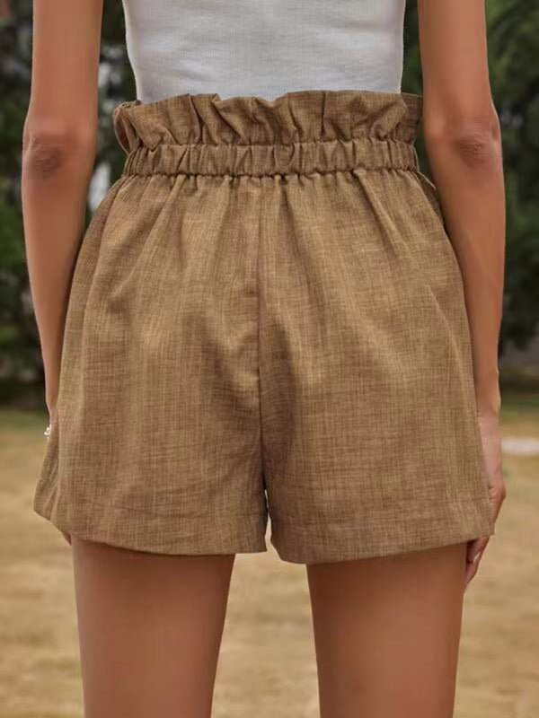 Women's Solid Color Textured Ruffled Drawstring Pull-on Shorts - FashionistaDeal